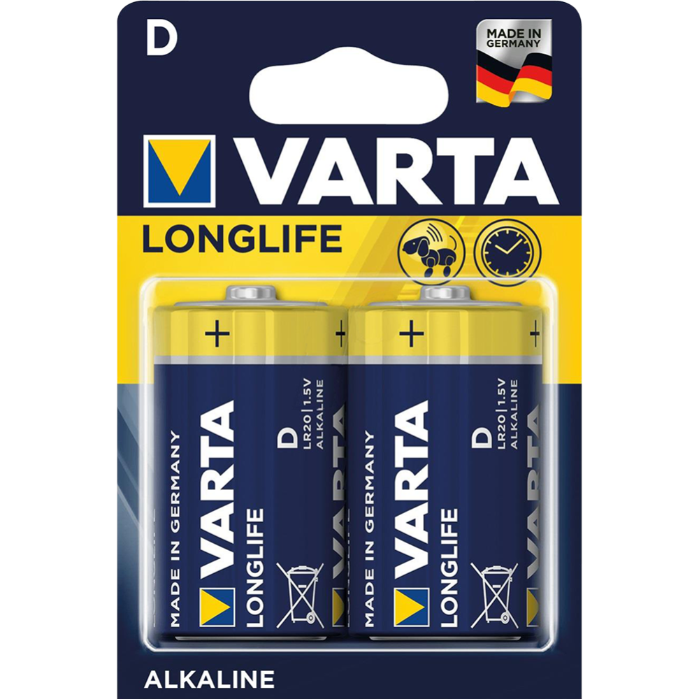 Элемент питания «VARTA» Longlife LR20,  D, алкалиновый, 2 шт