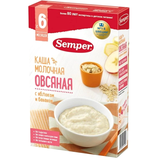 Каша сухая молочная «Semper» овсяная с яблоком и бананом, 180 г