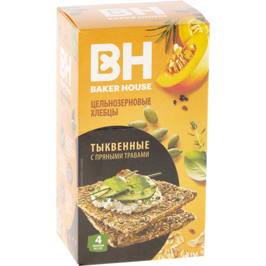 Хлебцы цельнозерновые «Baker House» тыквенные, с пряными травами, 180 г