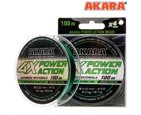 Плетёный шнур Akara Power Action X-4 (100м), 0.18 мм