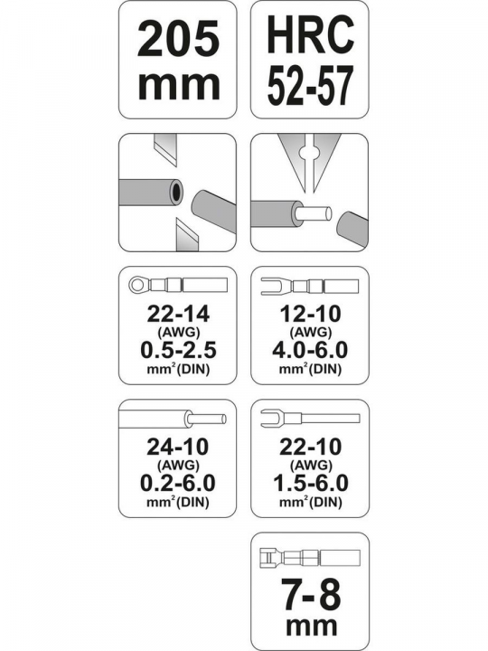 Клещи для резки, зачистки и обжима проводов 205мм Yato YT-2313