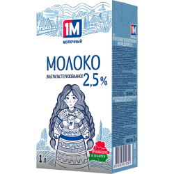 Молоко «1М Мо­лоч­ный» пи­тье­вое, уль­тра­па­сте­ри­зо­ван­ное, 2.5%, 1 л