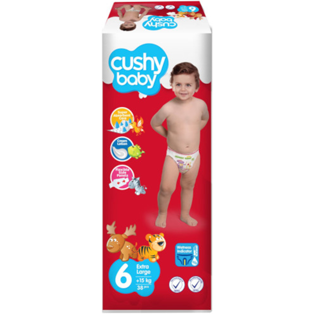Подгузники детские «Cushy Baby» Jumbo pack, размер Extra Large 6, 15+ кг, 38 шт