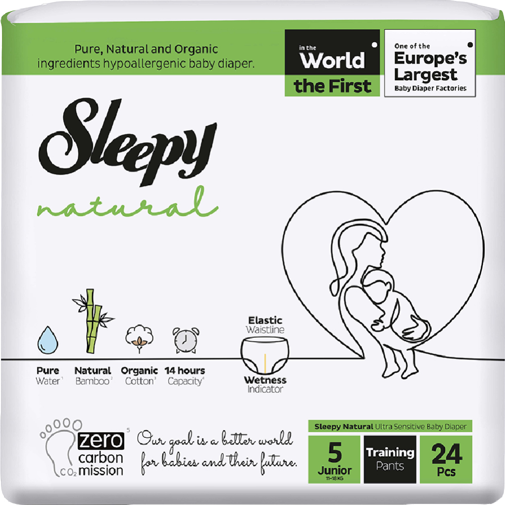 Подгузники-трусики детские «Sleepy Natural» Jumbo Pack, размер Junior, 11-18 кг, 24 шт #0