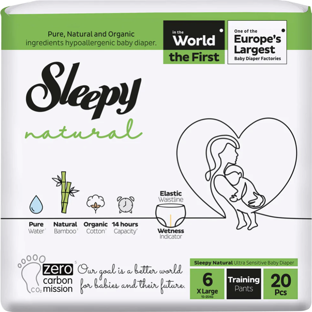 Подгузники-трусики детские «Sleepy Natural» Jumbo Pack, размер Extra Large, 15-25 кг, 20 шт #0
