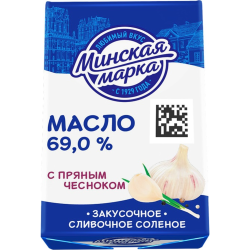 Масло сли­воч­ное «Мин­ская марка» со­ле­ное, пряный чеснок, 69,0%, 180 г 