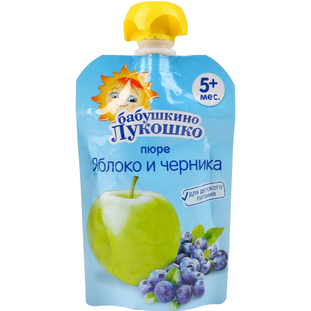 Пюре фруктово-ягодное «Бабушкино Лукошко» из яблок и черники, 90 г