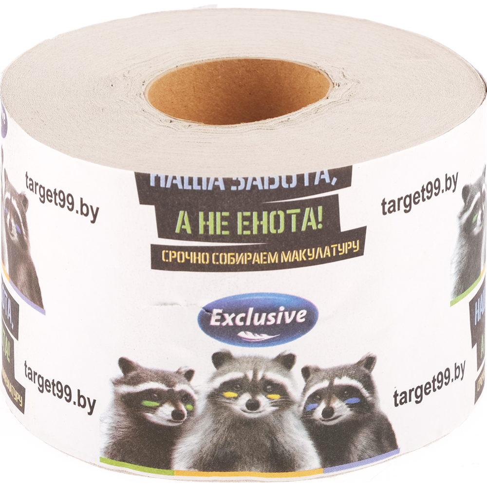 Туалетная бумага «Exclusive» Еноты, 1 слой, с гильзой, 565х110х80 мм