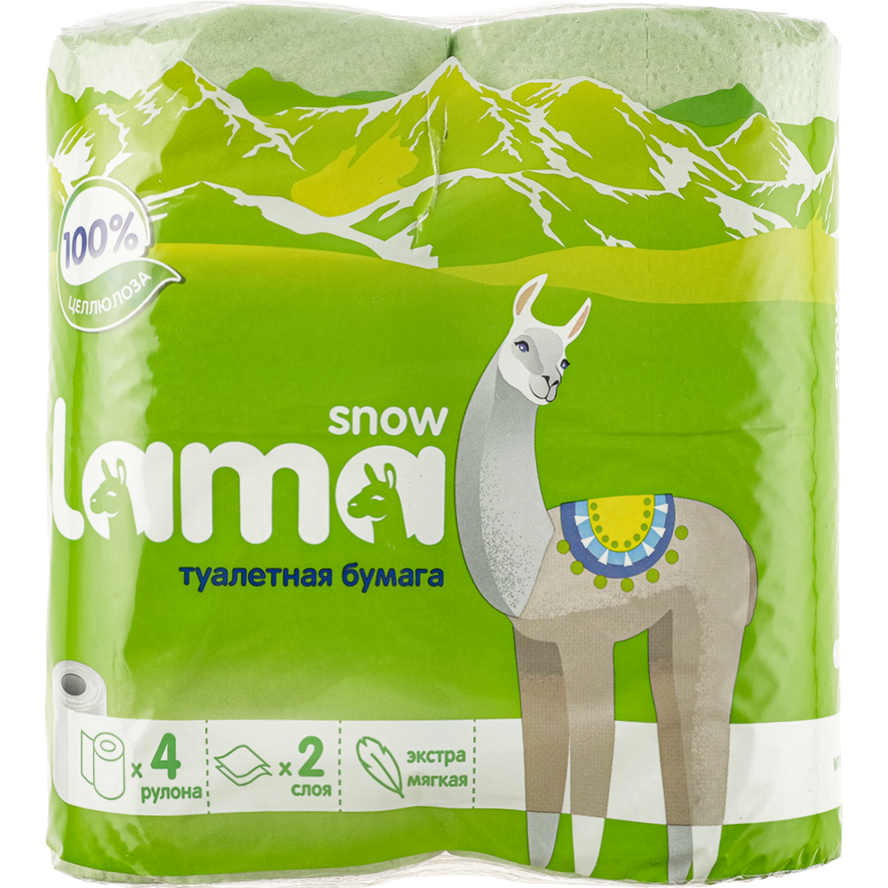 Бумага туалетная «Snow Lama» салатовая, 2 слоя, 4 рулона