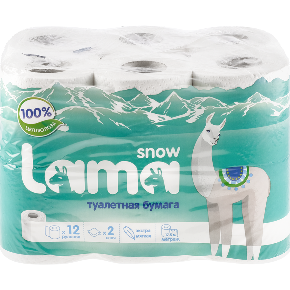 Бумага туалетная «Snow Lama» белая, 2 слоя, 12 рулонов