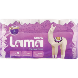 Бумага туалетная «Snow Lama» белая, 3 слоя, 8 рулонов