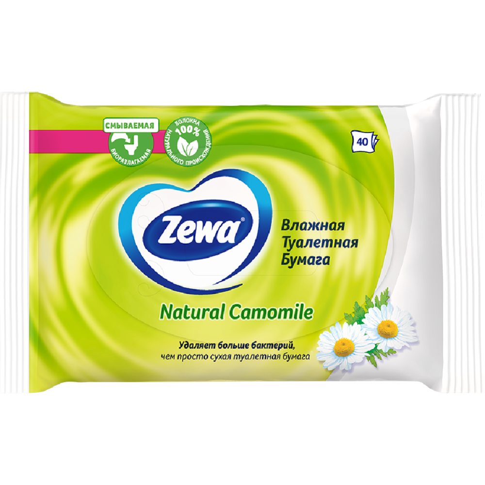 Влаж­ная туа­лет­ная бумага «Zewa» Natural Camomile, 40 шт
