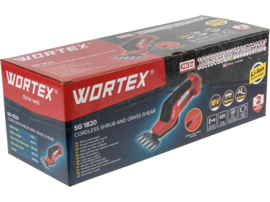 Аккум. ножницы садовые WORTEX SG 1820 в кор. + насадка-кусторез ALL1 XLT SOLO (Длина ножа (кусторез) 150 мм, длина ножа (для травы) 130 мм) (1333482)