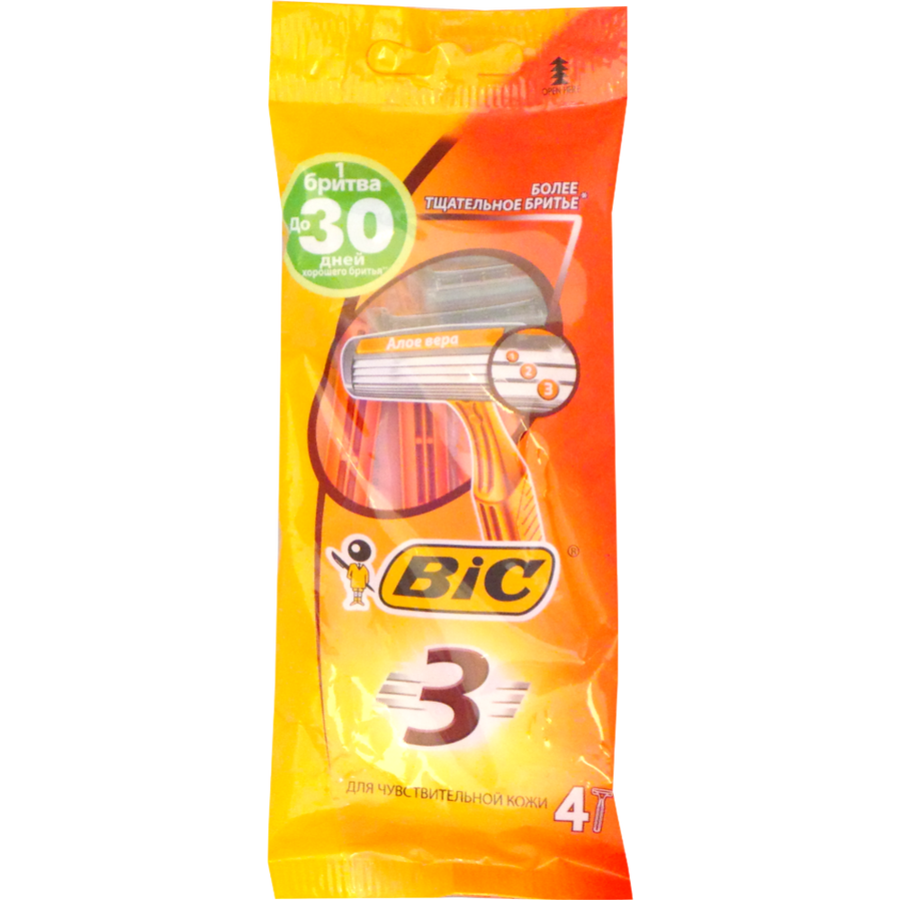 Станок для бритья мужской «BIC» 3 лезвия, 4 шт