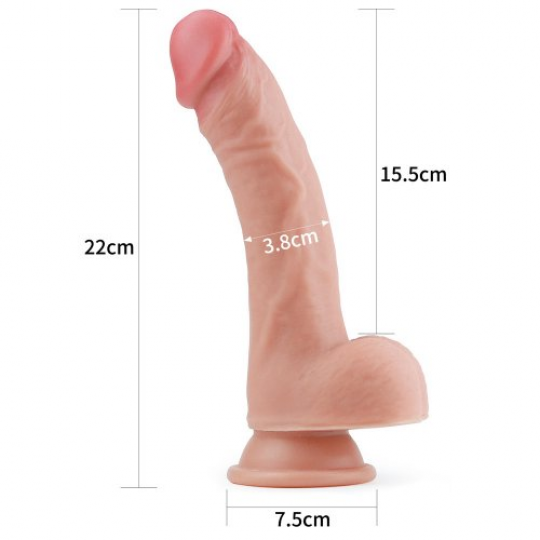 Фаллоимитатор на присоске с мошонкой телесный Dual-Layered Silicone Dildo 22 см