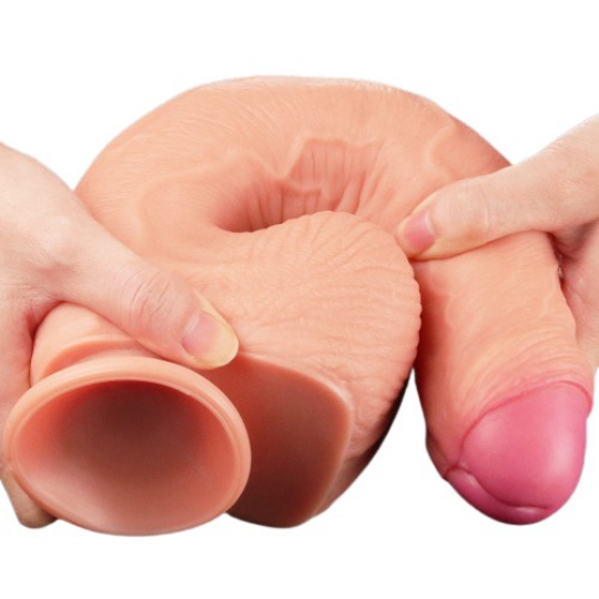 Большой фаллос на присоске с мошонкой Dual Layered Silicone Cock 28 см