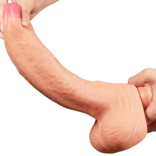 Большой фаллос на присоске с мошонкой Dual Layered Silicone Cock 28 см