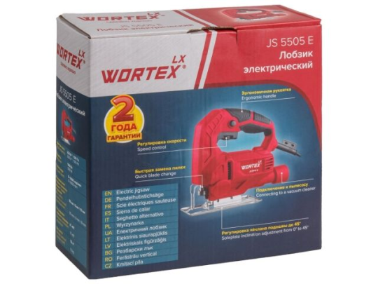 Лобзик электрический WORTEX LX JS 5505 E в кор. 500 Вт, 0-3000 ход/мин, пропил до 55 мм. (Быстрозажимной патрон, рег.об.)