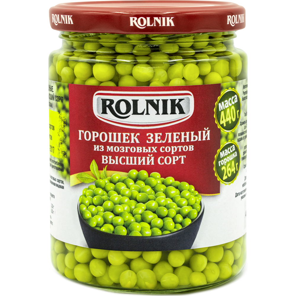 Горошек зеленый консервированный «Rolnik» из мозговых сортов, 440 г #0