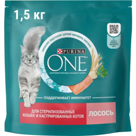 Корм для кошек «Purina One» с ло­со­сем и пше­ни­цей, 1.5 кг