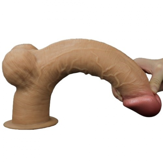 Рельефный фаллос с высоко посаженной мошонкой Lovetoy Silicone Cock 33 см