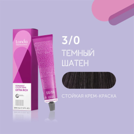 Крем-краска стойкая профессиональная для окрашивания волос Londa Professional Color Creme Extra Rich 3/0 Тёмный Шатен 60 мл