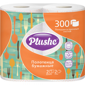 По­ло­тен­ца бу­маж­ные «Plushe» 2-хслой­ные, белый с цвет­ным про­кра­сом, 2х27 м