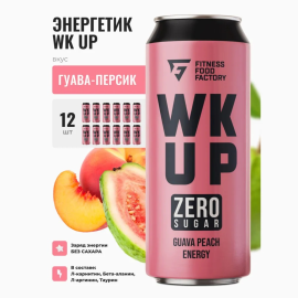 Энергетический напиток БЕЗ САХАРА WK UP вкус: ГУАВА-ПЕРСИК, 12 шт