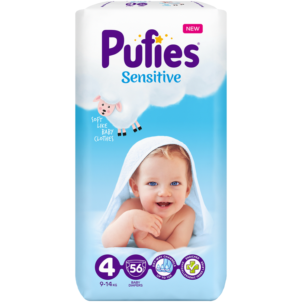 Под­гуз­ни­ки дет­ские «Pufies» Sensitive, размер Maxi, 9-14 кг, 56 шт