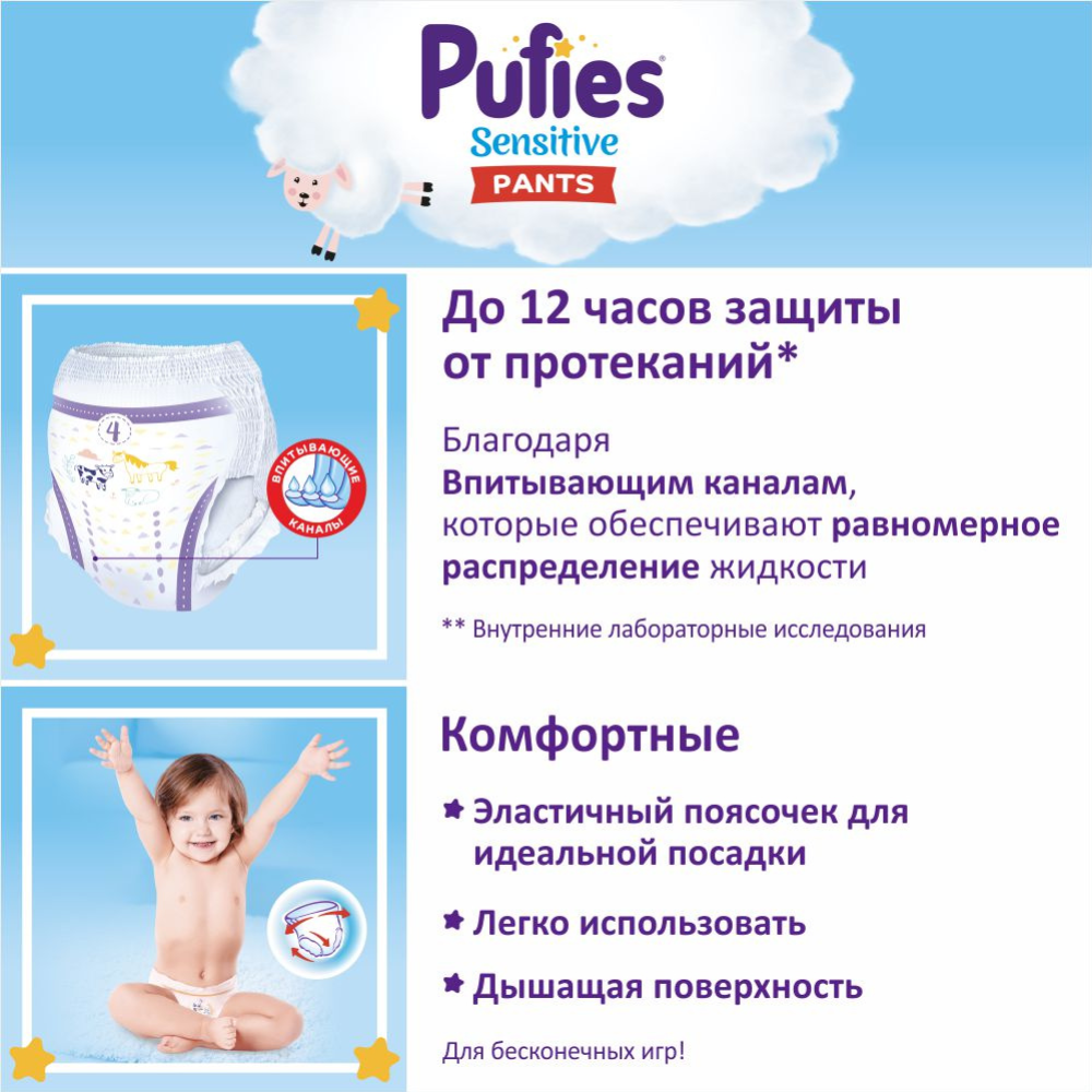 Подгузники-трусики детские «Pufies» Sensitive, размер Maxi, 9-15 кг, 46 шт #1