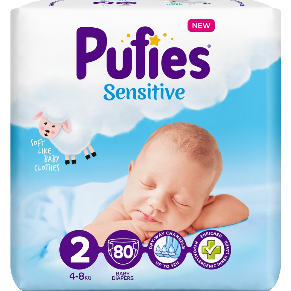 Подгузники детские «Pufies» Sensitive, размер Mini, 4-8 кг, 80 шт
