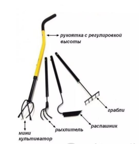 Садовый набор "ТОРНАДИКА" МИНИ-4 TORNADO (мини-культиватор, распашник, 3-х зубый рыхлитель, мини-грабли)
