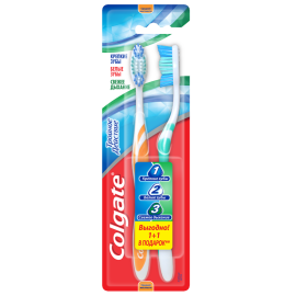 Зубная щетка «Colgate» тройное действие, 1+1 шт, бирюзово-оранжевая