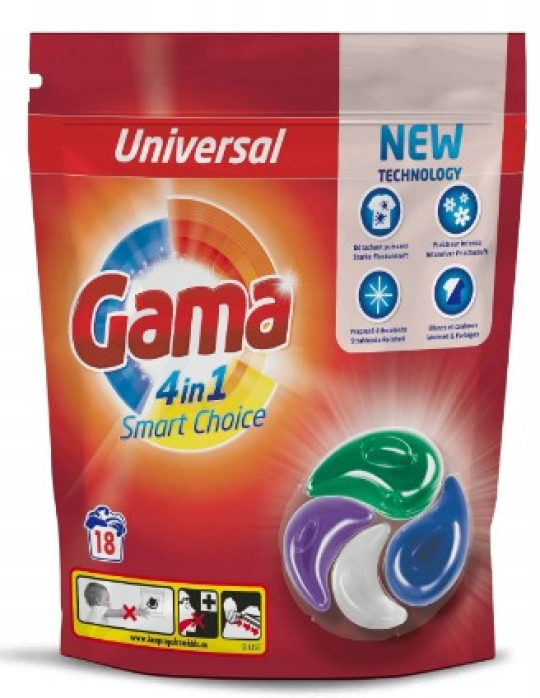 Капсулы для стирки Gama universal 4 в 1 (18 штук)