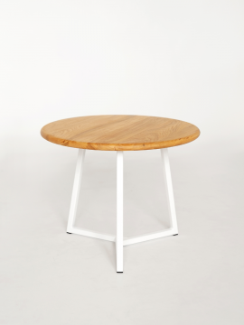 Круглый журнальный стол в стиле Лофт из массива дуба, D54см, H42.5, натуральный/белый, STAL-MASSIV