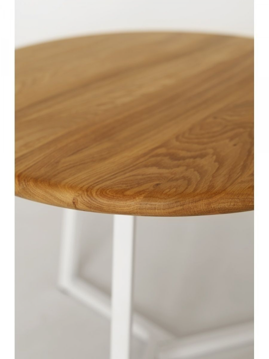 Круглый журнальный стол в стиле Лофт из массива дуба, D54см, H42.5, натуральный/белый, STAL-MASSIV