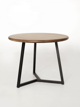 Круглый журнальный стол в стиле Лофт из массива дуба, D54см, H52.5cm, мореный/черный, STAL-MASSIV