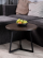 Круглый журнальный стол в стиле Лофт из массива дуба, D54см, H52.5cm, мореный/черный, STAL-MASSIV