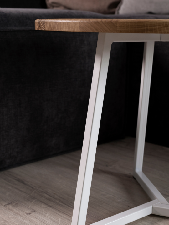 Круглый журнальный стол в стиле Лофт из массива дуба, D54см, H52.5, натуральный/белый, STAL-MASSIV