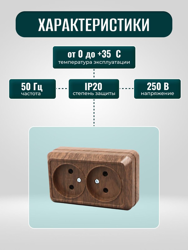 Розетка двойная 2П (2шт) открытой установки IP20 10А, бук "Ладога" TDM SQ1801-0035(2)