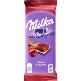 Шоколад «Milka» молочный, вишня, 90 г