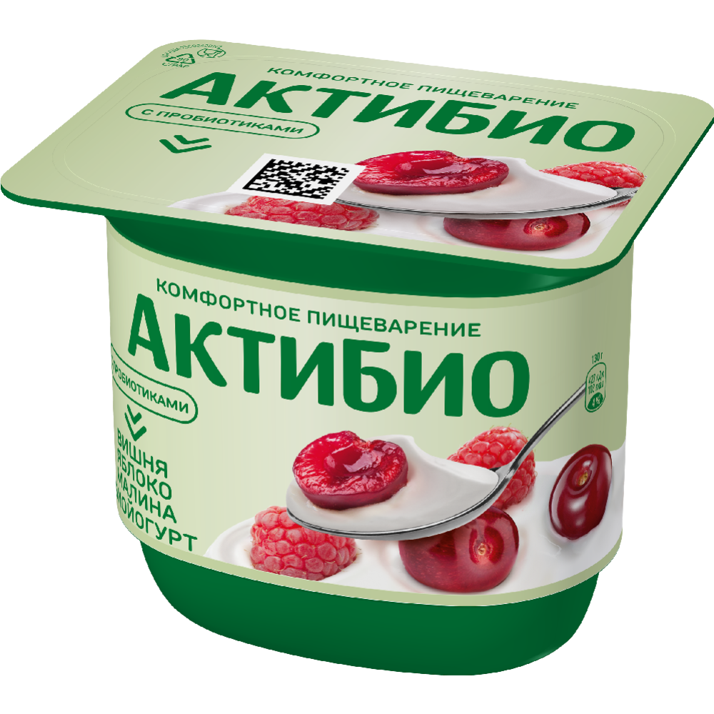 Биойогурт «АктиБио» с вишней, яблоком и малиной без сахара 2,9%, 130 г  #0