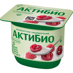 Биой­о­гурт «Ак­ти­Био» с вишней, яб­ло­ком и ма­ли­ной без сахара 2,9%, 130 г 