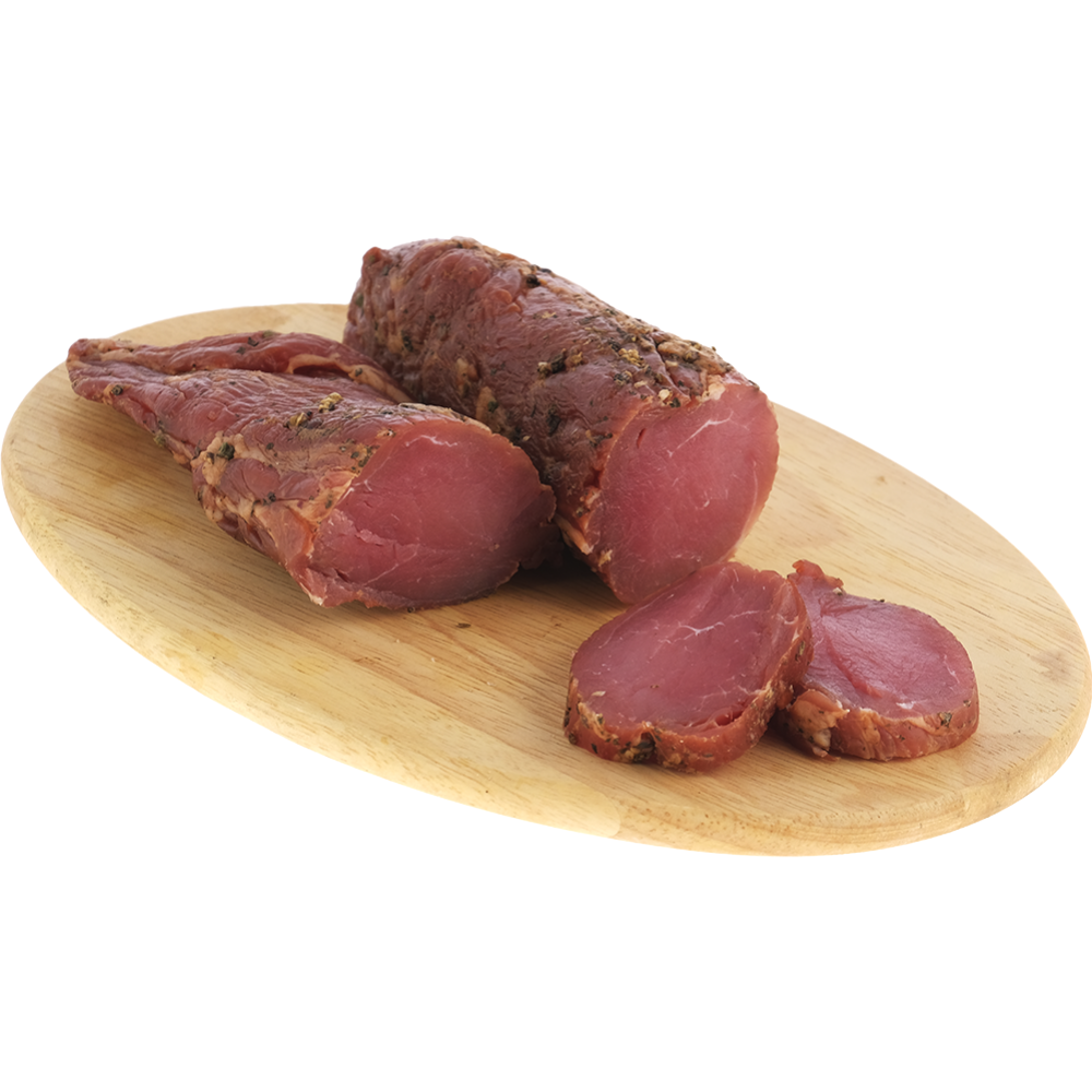 Про­дукт из сви­ни­ны сы­ро­коп­че­ный мясной «Кар­пач­чо из вы­рез­ки» 1 кг