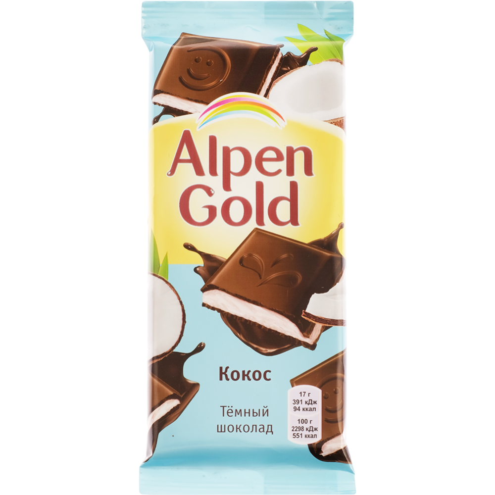 Шоколад «Alpen Gold» темный с молоком и кокосовой стружкой, 85 г