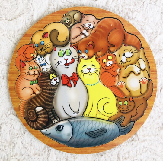 Деревянная Головоломка "Коты", Smile Decor, арт. П014, деревянные развивающие игрушки, мозаика, мозайка, новогодний подарок, подарок на новый год, подарок на день рождения на 2 года, работа по образцу