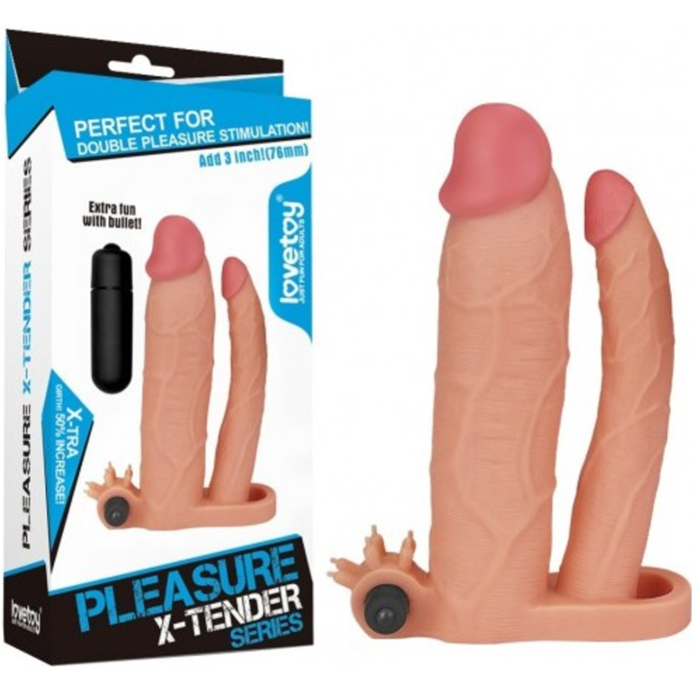 Насадка на пенис «LoveToy» Pleasure X Tender Vibrating Double Penis Sleeve, LV314102, 8 см