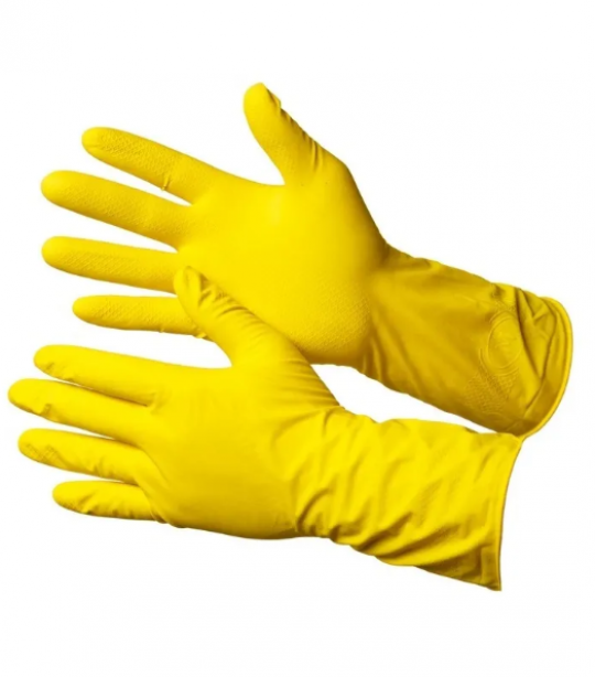 Перчатки хозяйственные латексные размер L, без х/б напыления, желтые, (3 пары/уп), Komfi
