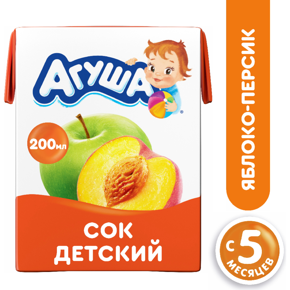 Сок детский «Агуша» яблоко и персик, 200 мл #0