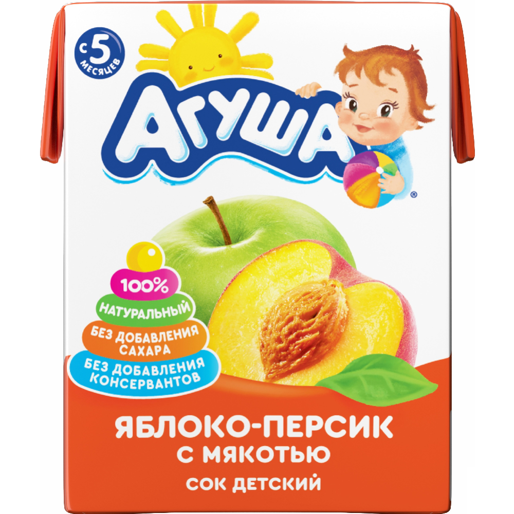 Сок детский «Агуша» яблоко и персик, 200 мл #1